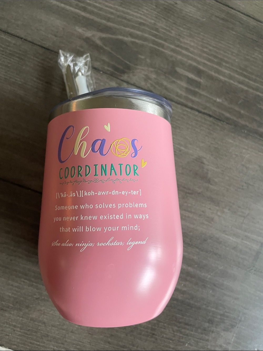 Chaos Coordinator Pink Stainless Tumbler - Insulated Travel Cup Metal Straw NEW